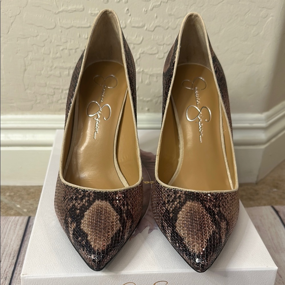 Jessica Simpson Brown Sequin Snakeskin Pumps